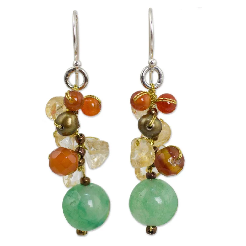 Handmade Pearl Carnelian 'Lemon Lime' Cluster Earrings (Thailand)