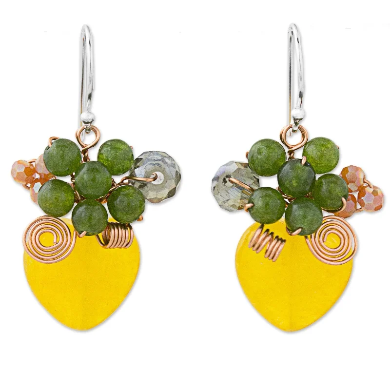 Handmade Quartz Dangle Earrings, 'Love Garden in Yellow' (Thailand) - 1.4*0.7