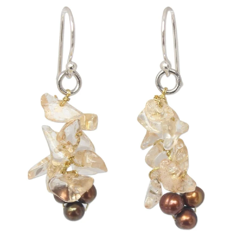 Handmade Silver 'Afternoon Light' Pearl Citrine Earrings (4-4.5 mm) (Thailand)