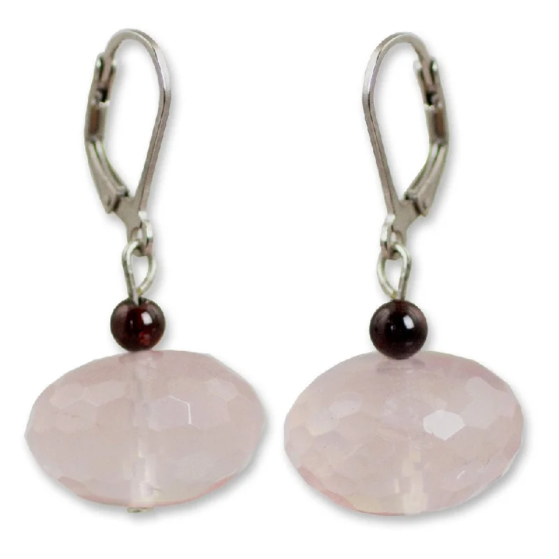 Handmade Silver 'Rose of Thailand' Rose Quartz Garnet Earrings (Thailand)