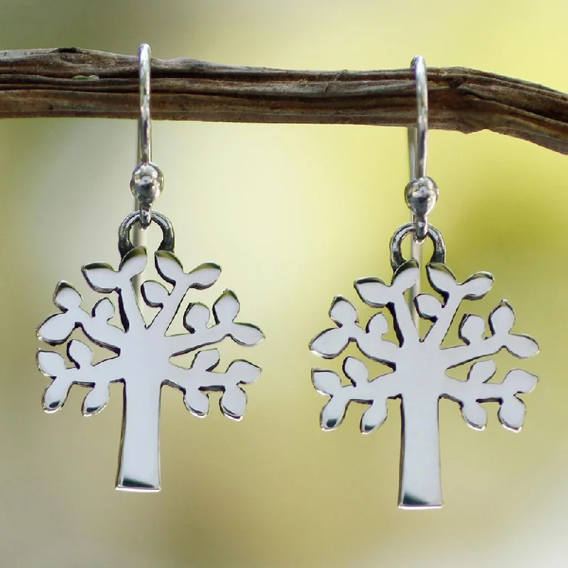 Handmade Sterling Silver 'Ceiba Tree' Earrings (Mexico) - 1.2*0.6