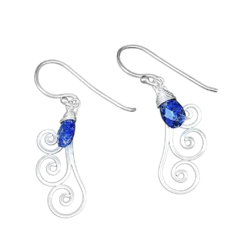 Handmade Sterling Silver 'Chiang Mai Dew' Lapis Lazuli Earrings (Thailand)