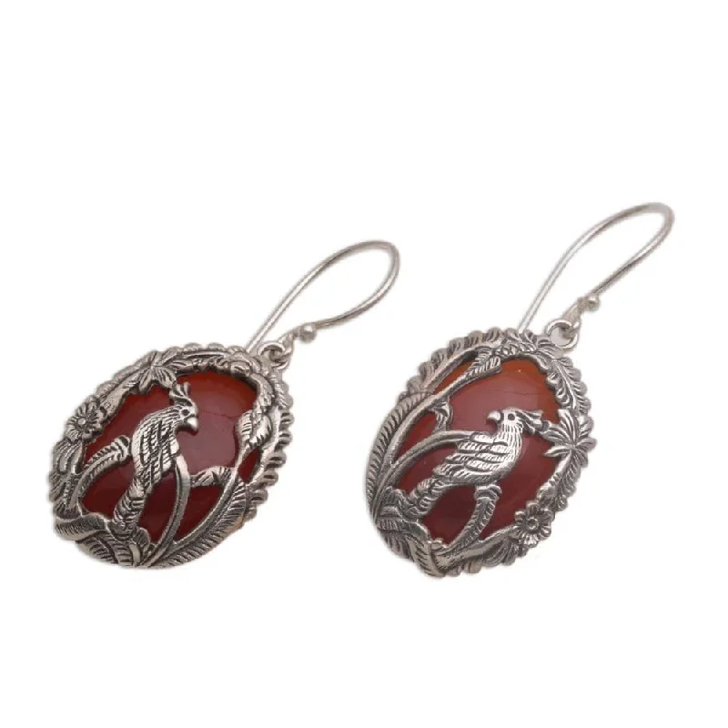 Handmade Sterling Silver 'Cockatoo Garden' Carnelian Earrings (Indonesia) - 1.5L*0.7W