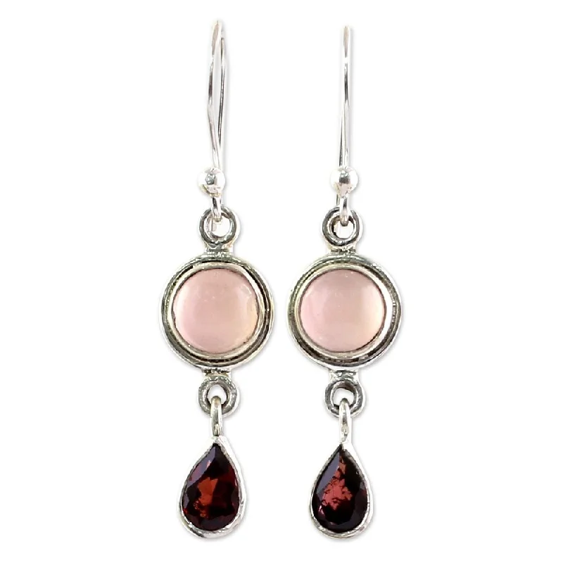 Handmade Sterling Silver 'Crimson Droplets' Garnet Chalcedony Earrings (India)