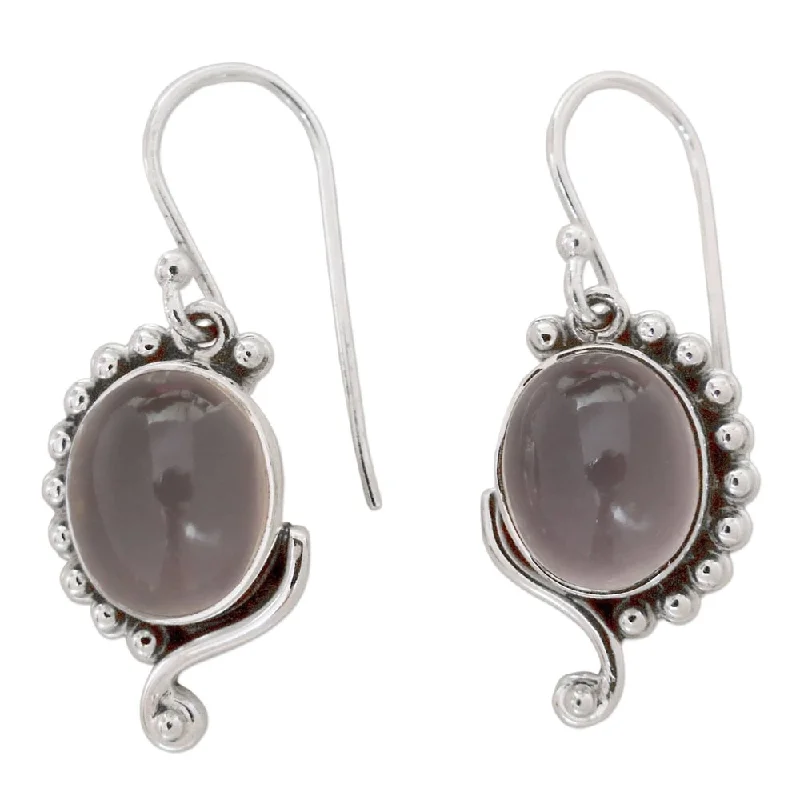 Handmade Sterling Silver Delhi Romance Rose Quartz Dangle Earrings (India)