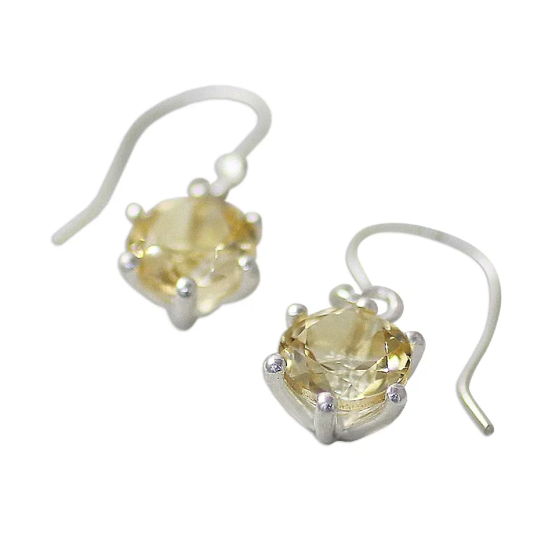 Handmade Sterling Silver 'Golden Solitaire' Citrine Earrings (India)