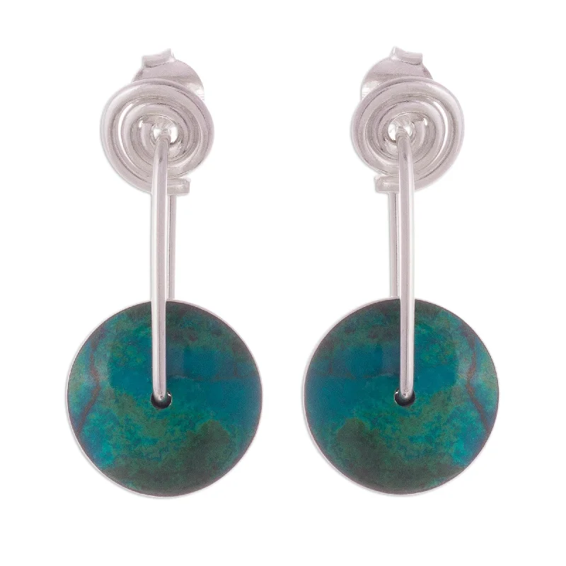 Handmade Sterling Silver 'Magic Circle' Chrysocolla Earrings (Peru)