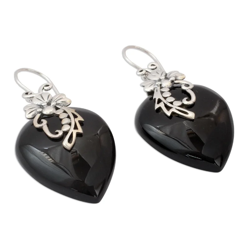 Handmade Sterling Silver 'Midnight Magic' Onyx Earrings (India) - 1.7L*1W