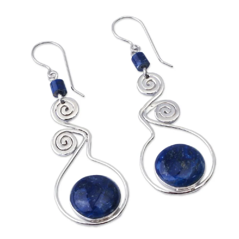 Handmade Sterling Silver Pendulum of Time Lapis Lazuli Earrings (Peru)