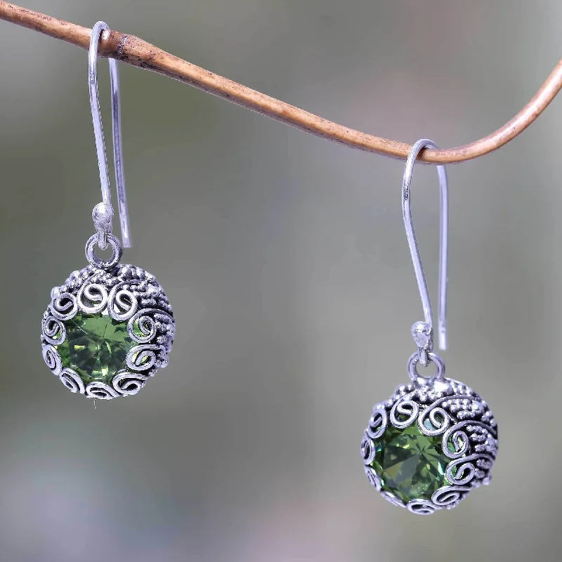 Handmade Sterling Silver 'Sanur Moon' Peridot Earrings (Indonesia)