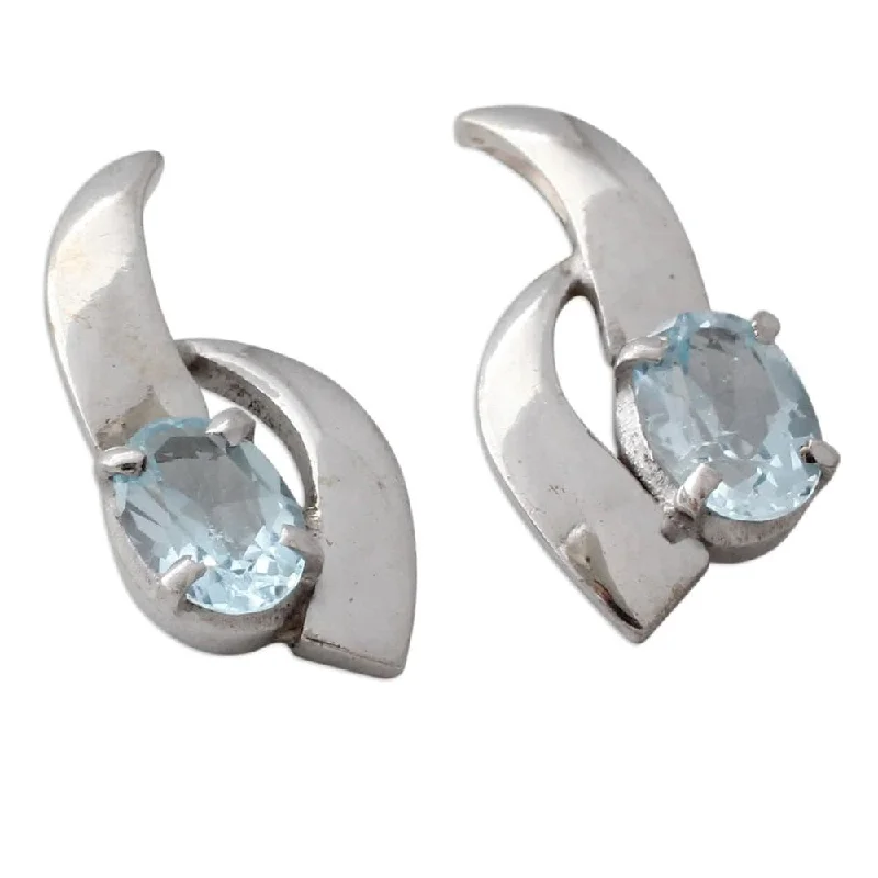 Handmade Sterling Silver 'Skylight' Blue Topaz Earrings (India)