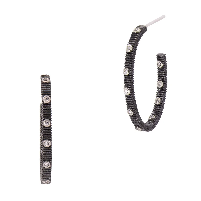 Industrial Finish Ribbed Metro Hoop Earrings