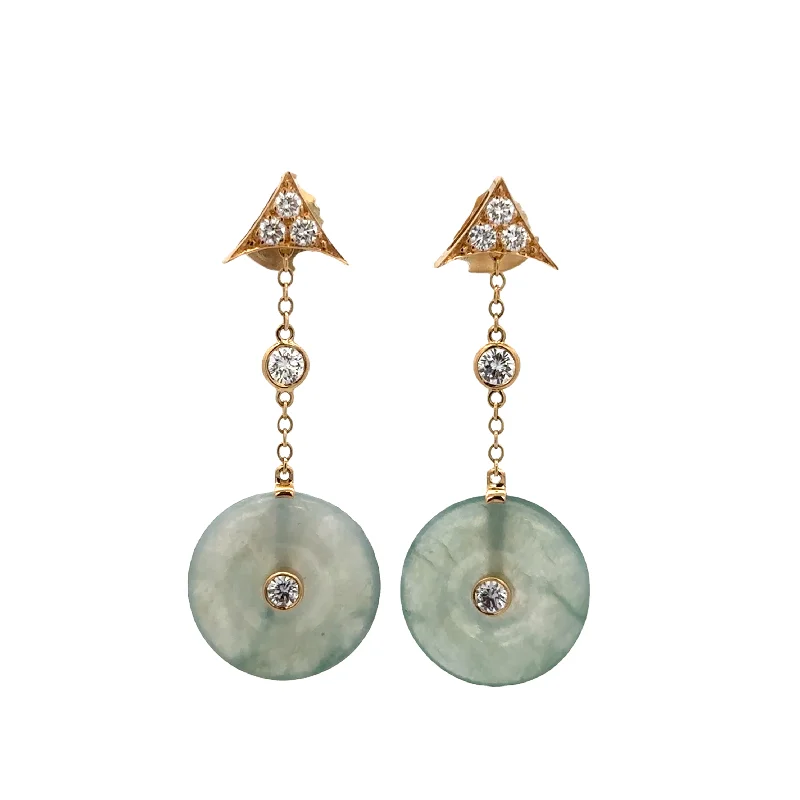 Jadeite Diamond Dangle Earrings in 18k Yellow Gold