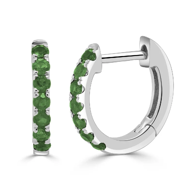 Joelle Emerald Huggie Hoop Earring 14K White Gold 11mm