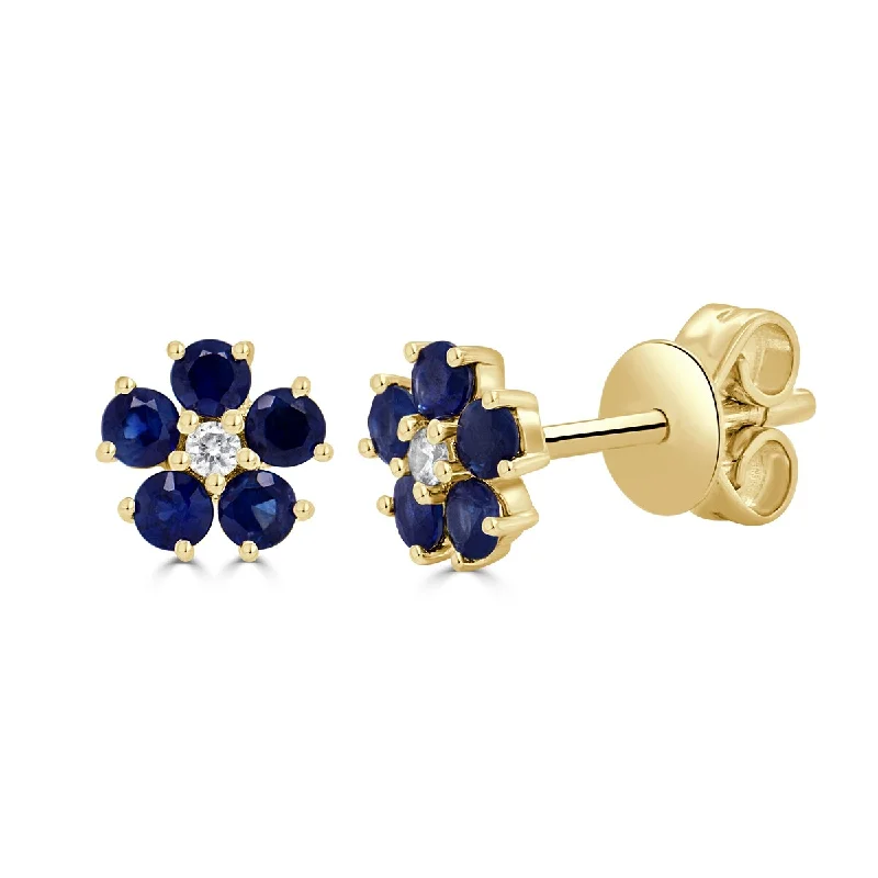 Joelle Flower Stud Earring Sapphire & Diamond 14K Gold