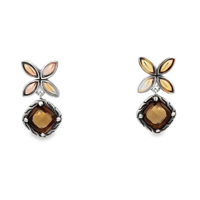 John Hardy Faceted Citrine Flower Earrings in Sterling Silver