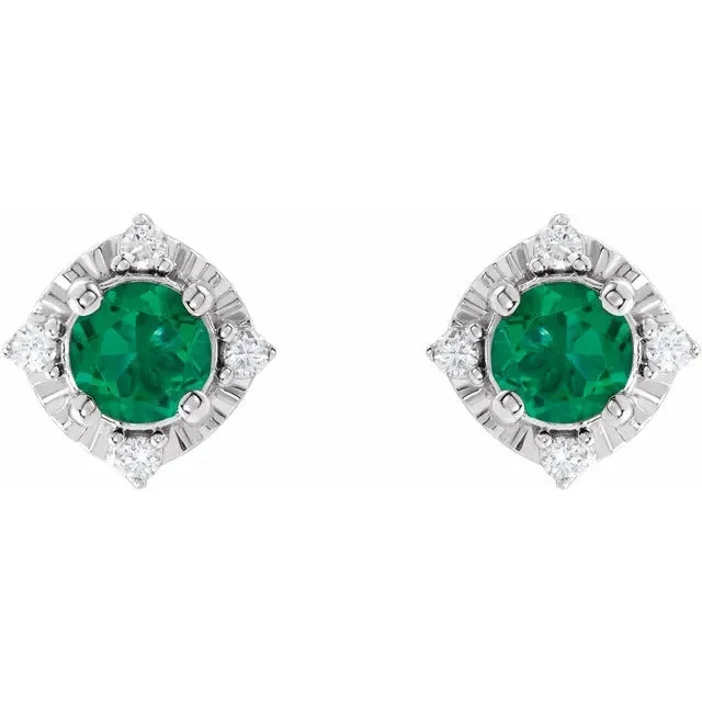 Lab Created Emerald Earrings with Diamonds