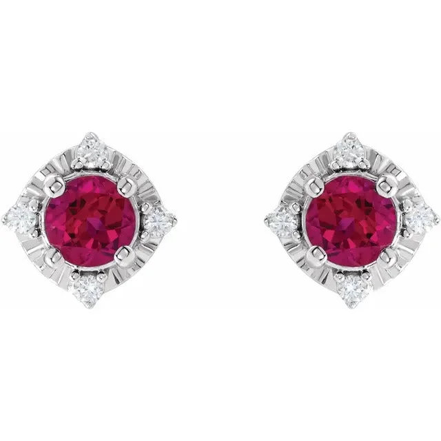 Lab Created Ruby Earrings with Diamonds