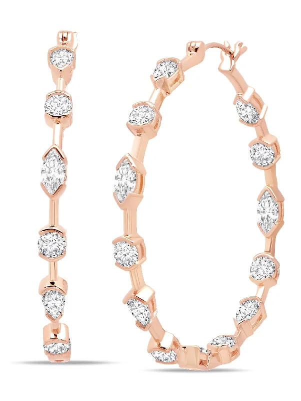 Lavish Cubic Zirconia Hoop Earrings Finished in 18kt Rose Gold