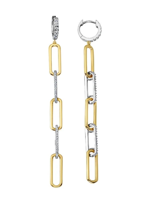 Two Tone Huggie Open Link Earrings Finished in 18kt Yellow Gold Sale