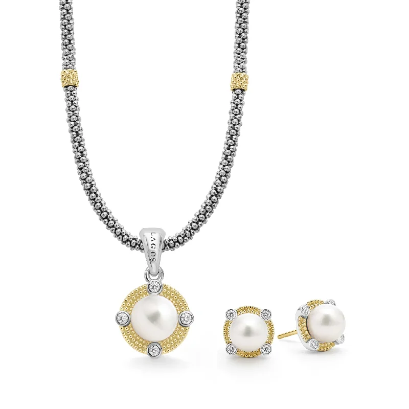 Luna Pearl Diamond Earring and Necklace Gift Set