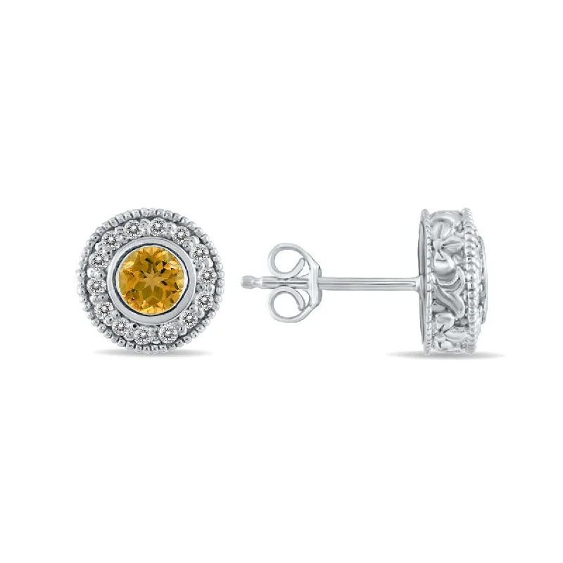 Marquee 1/2 Carat TW Citrine and Diamond Bezel Set Earrings 10K White Gold