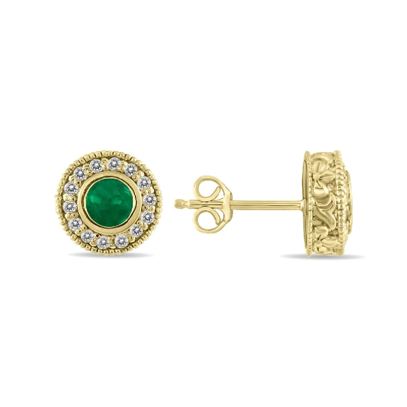 Marquee 1/2 Carat TW Emerald and Diamond Bezel Set Earrings 10K Yellow Gold