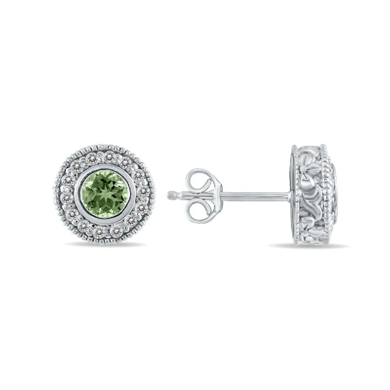 Marquee 1/2 Carat TW Green Amethyst and Diamond Bezel Set Earrings 10K White Gold