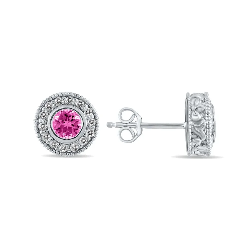 Marquee 1/2 Carat TW Pink Topaz and Diamond Bezel Set Earrings 10K White Gold