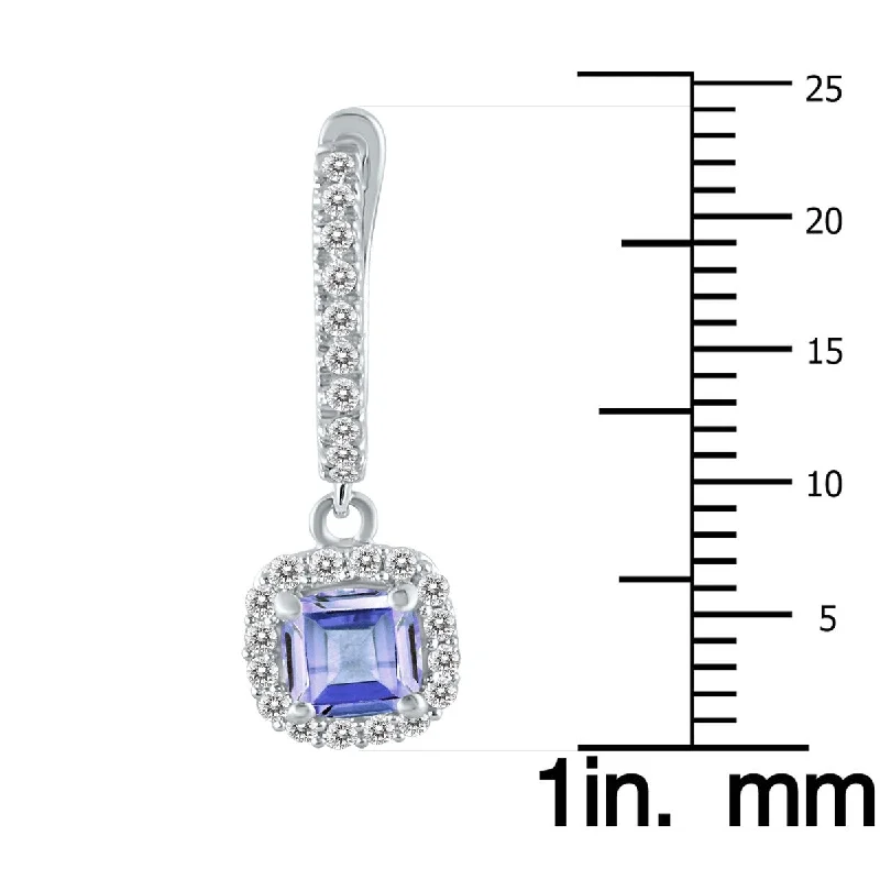 Marquee 1 Carat Tanzanite and Diamond Halo Dangle Earrings in 10K White Gold