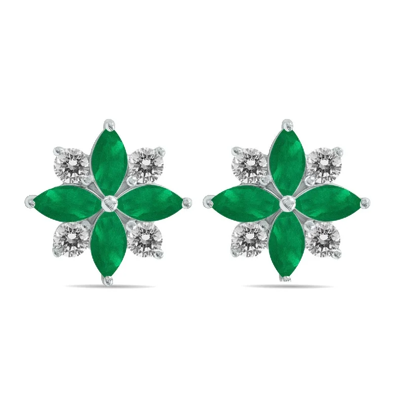 Marquee 1 Carat TW Emerald and Diamond Flower Earrings in 10K White Gold