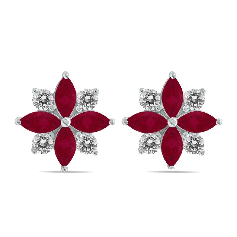 Marquee 1 Carat TW Ruby and Diamond Flower Earrings in 10K White Gold