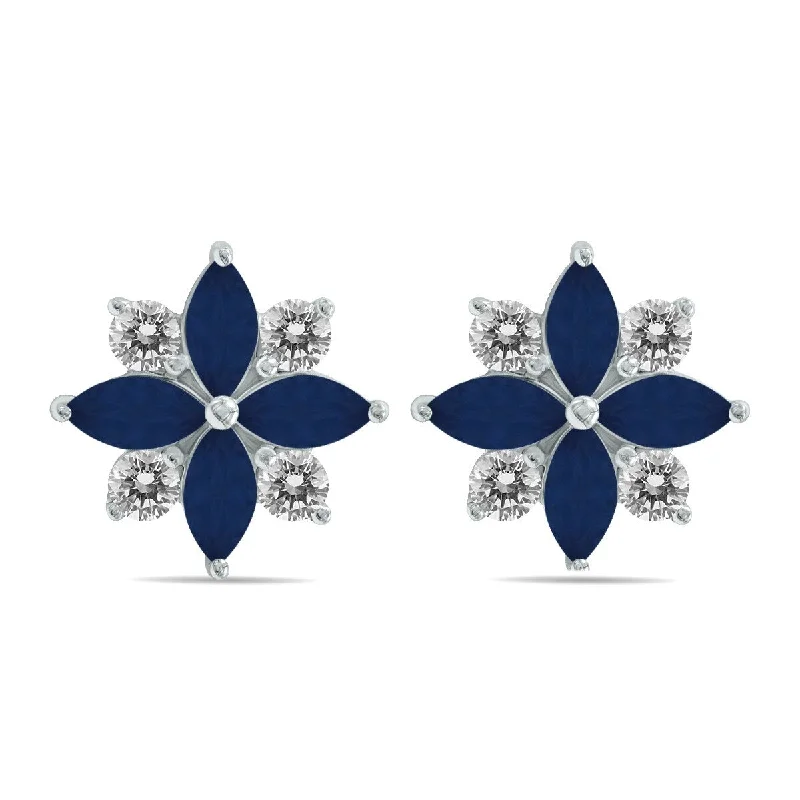 Marquee 1 Carat TW Sapphire and Diamond Flower Earrings in 10K White Gold