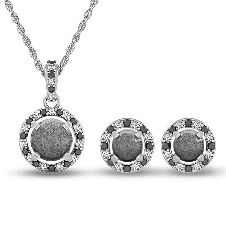 Meteorite & Halo Black & White Diamond Gift Set, Earrings & Necklace