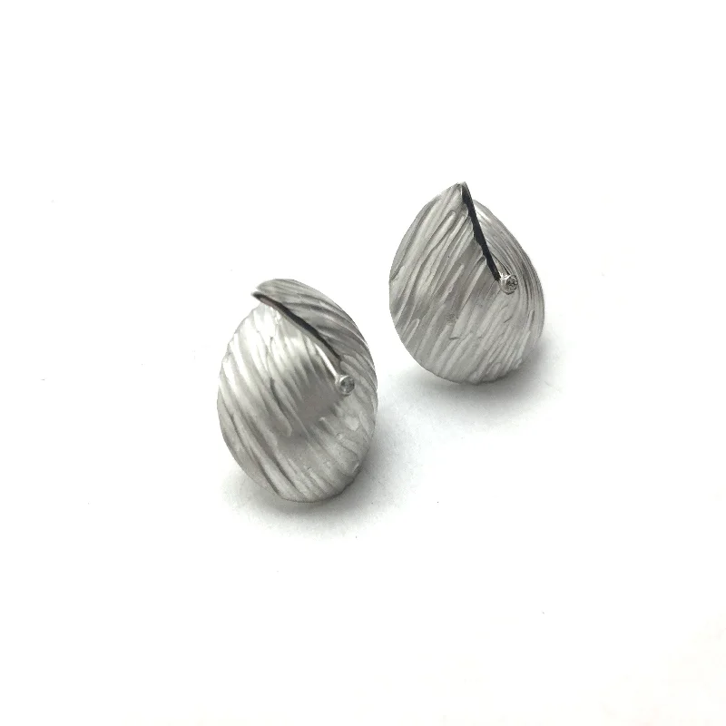 Mini Folded Ribbon Earrings - Silver