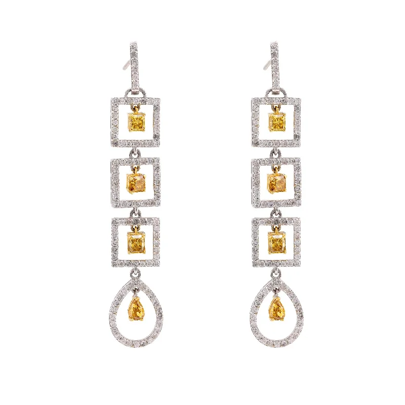 Modern 4.8 Carat Total Weight Fancy Color Diamond Dangle Earrings