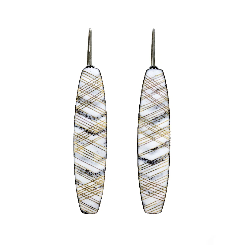 Multi Gold Line Long Glyph Earrings