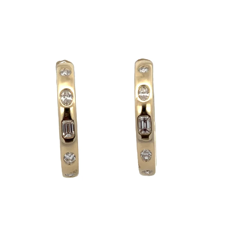 Multi-Shape Flush Set Diamond Earrings in Yellow Gold