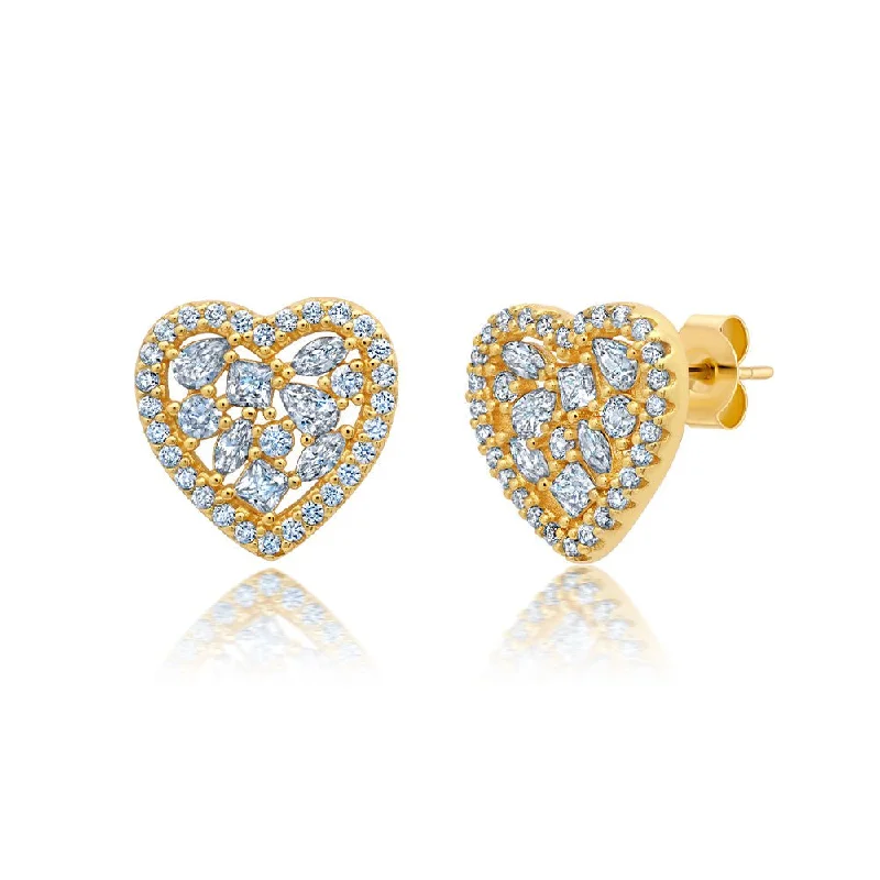 Multicut Pave Heart Shaped Earrings