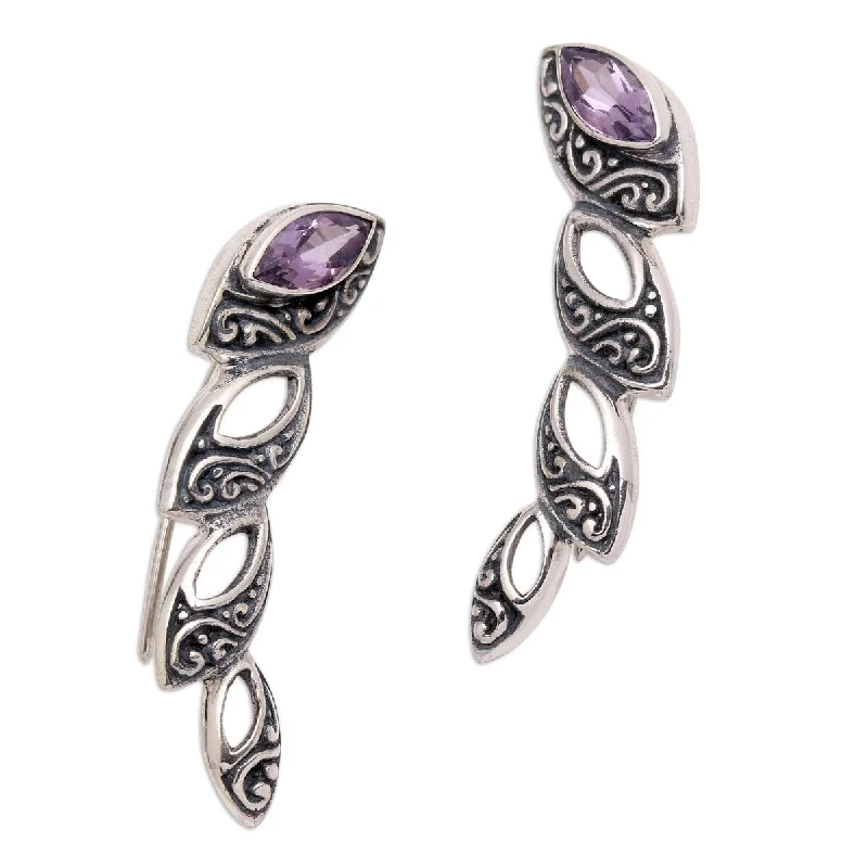 NOVICA Climbing Marquise in Purple, Sterling silver and amethyst ear climber earrings - 1L*0.3W