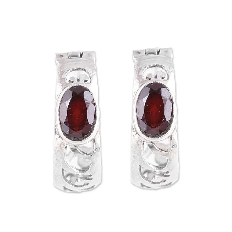 NOVICA Fireside Glow, Garnet hoop earrings - 0.6