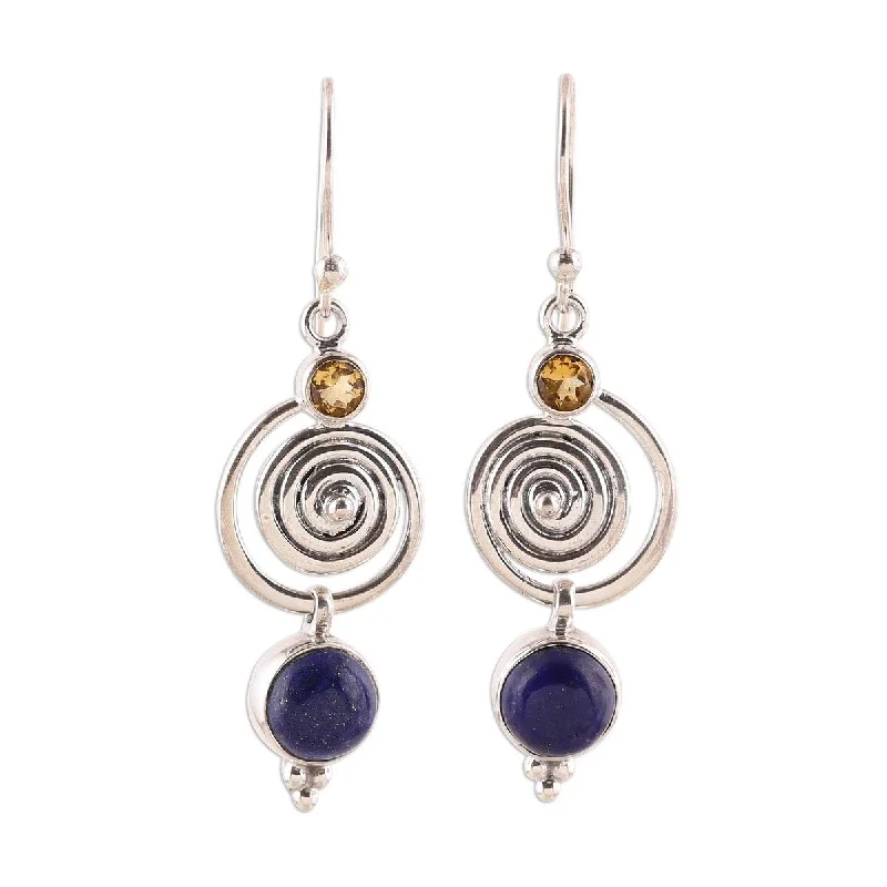 NOVICA Gemstone Swirl, Lapis lazuli and citrine dangle earrings - 1.9*0.5