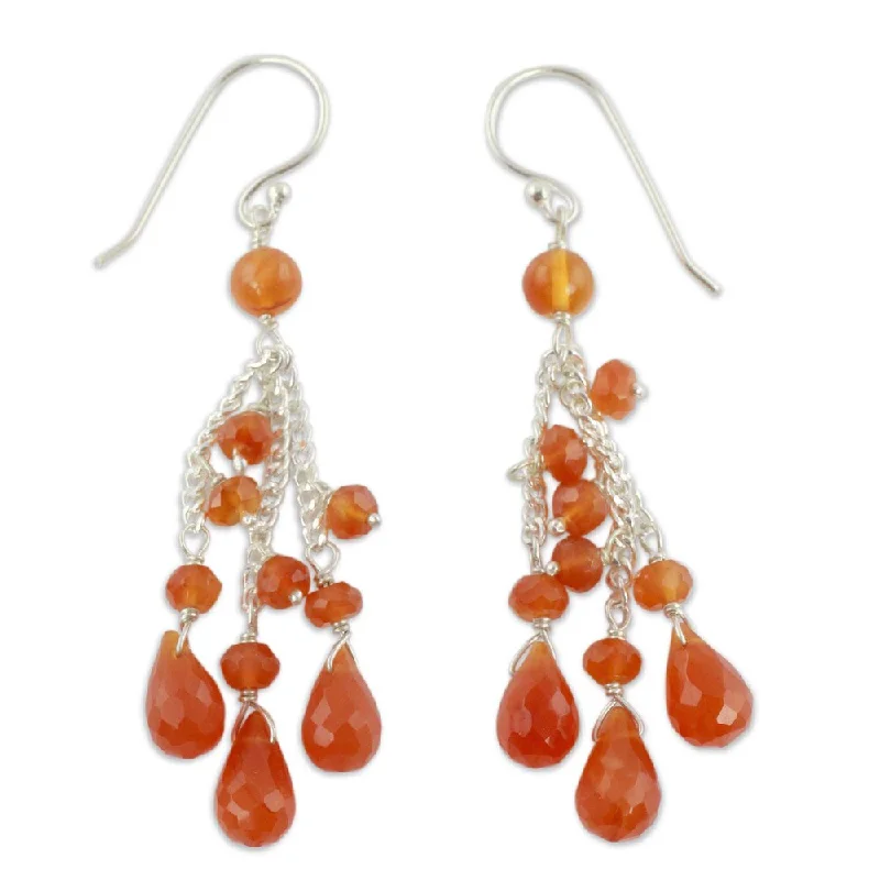 NOVICA Handmade Sterling Silver Fiery Cascade Carnelian Earrings (India)