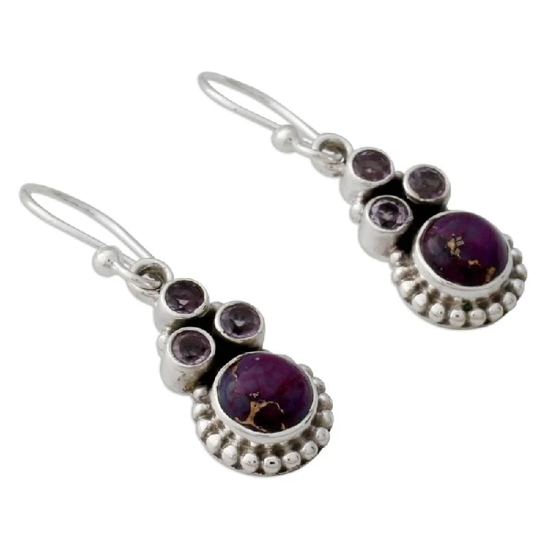 NOVICA Handmade Sterling Silver 'Petite Flowers' Amethyst Turquoise Earrings (India) - 1.4*0.4