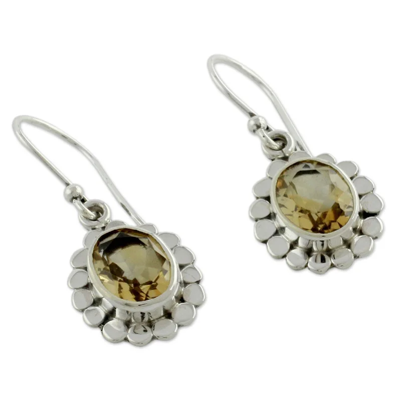 NOVICA Handmade Sterling Silver Radiant Petal Citrine Earrings (India)