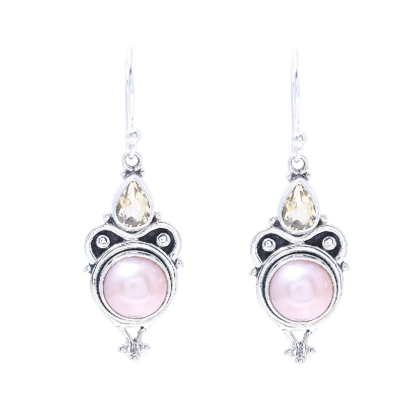 NOVICA Pink Moon Sparkle, Cultured pearl and citrine dangle earrings - 1.7*0.5