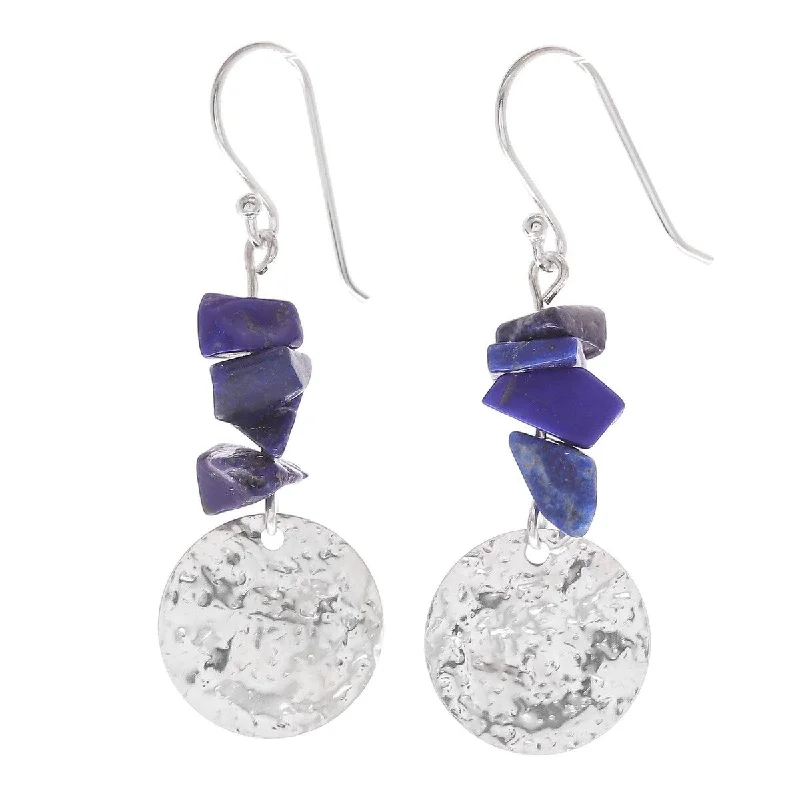 NOVICA Shining Moon in Blue, Lapis lazuli dangle earrings - 1.8*0.6