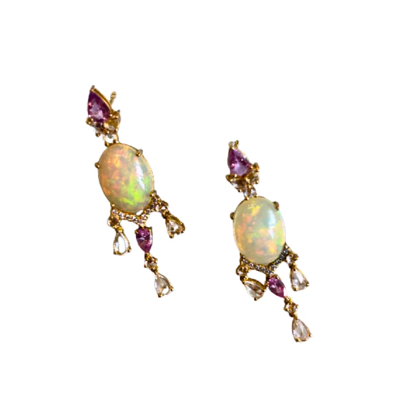 Opal  & Pink Sapphire Earrings