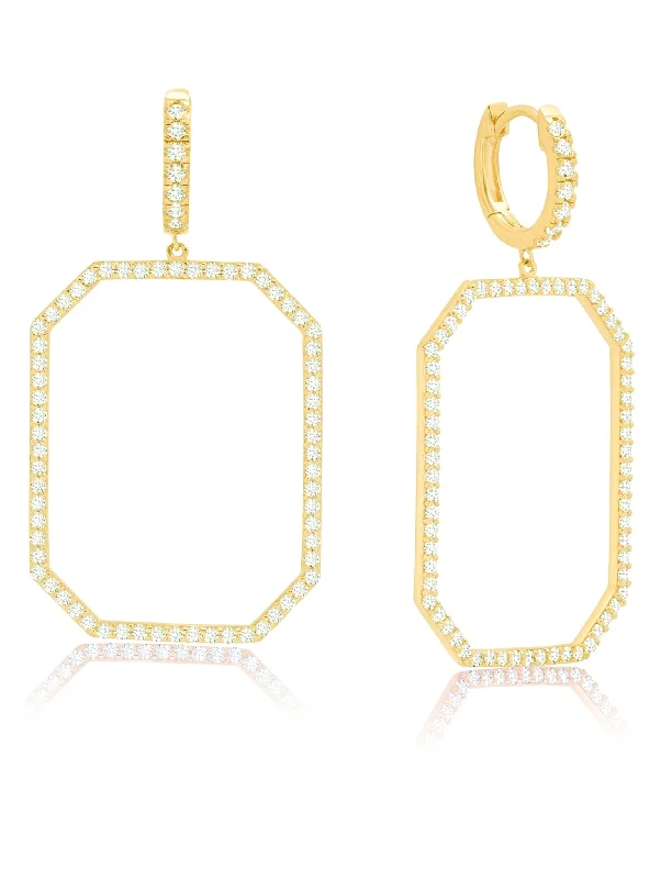 Open OctagonFront Facing Pave Hoop Earrings 18kt Yellow Gold Sale