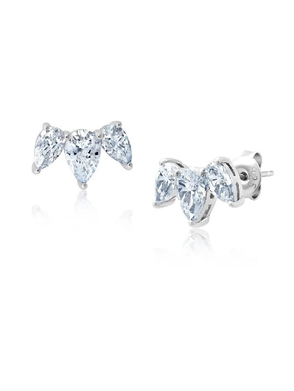 Pear Tri-Stone Earrings in Platinum